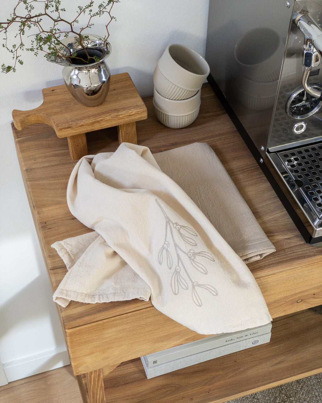 Geschirrtuch Weihnachten 2er Set „Mistelzweig“, Beige