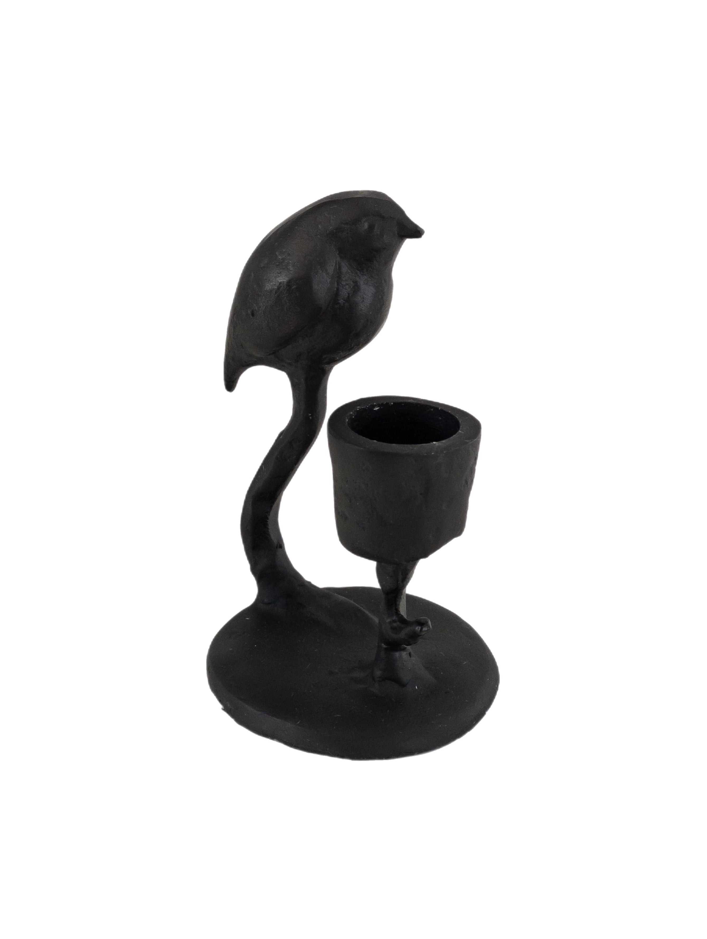 Kerzenständer schwarz Metall mit Vogel „Teal“