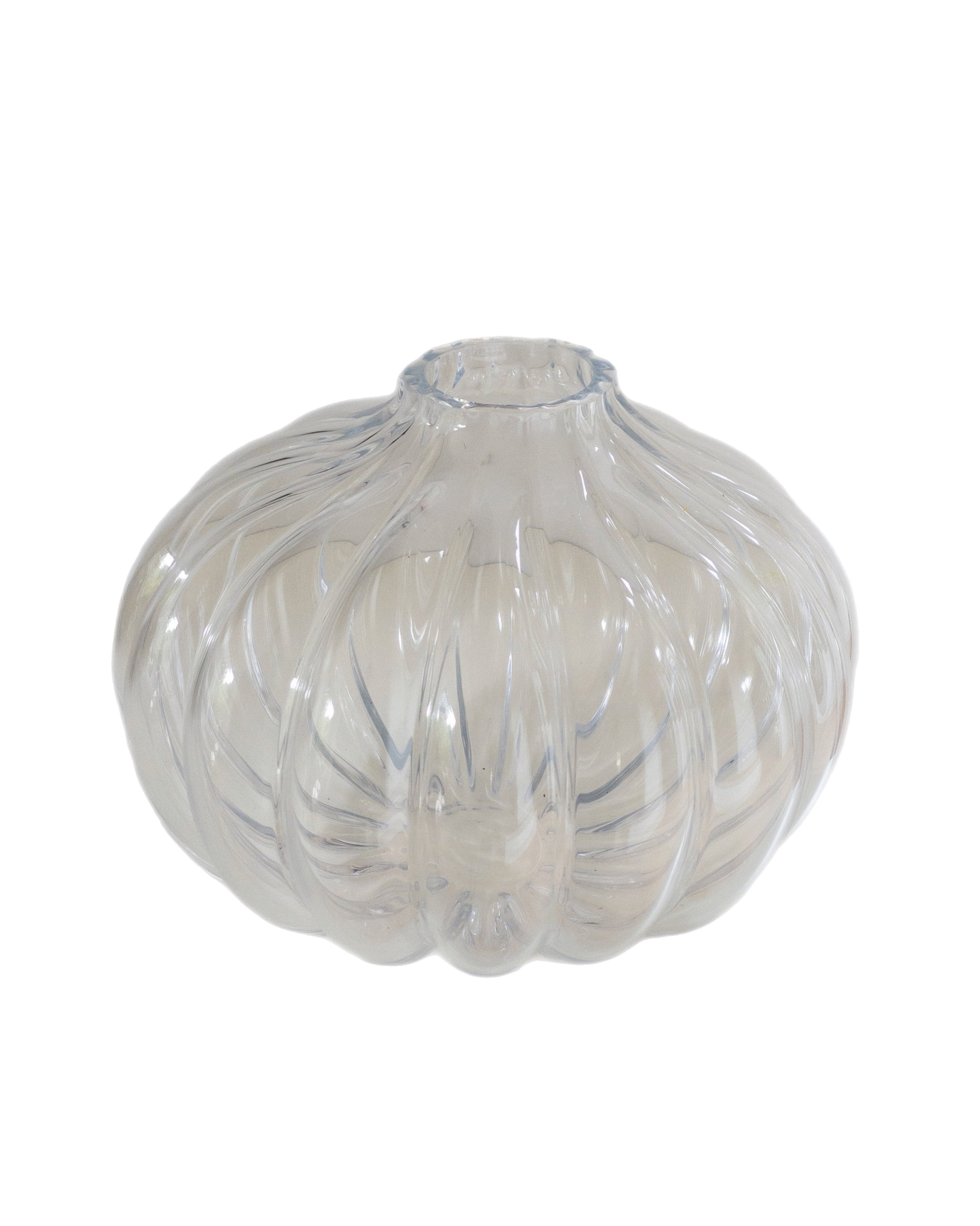 Bauchige Glasvase geriffelt klein ⌀ 24 cm