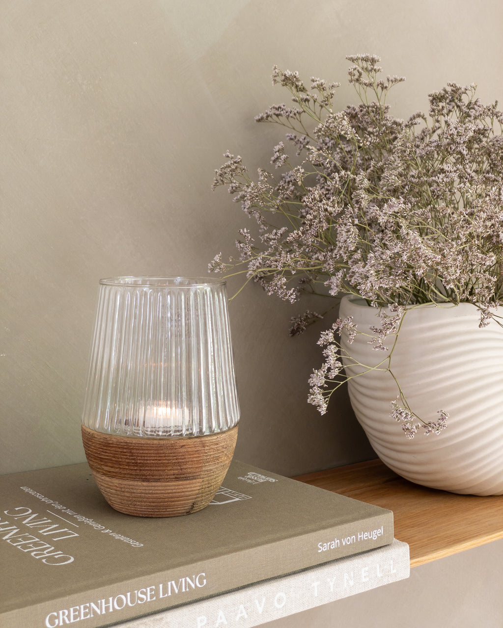 Kleines Windlicht Holz mit Glaseinsatz