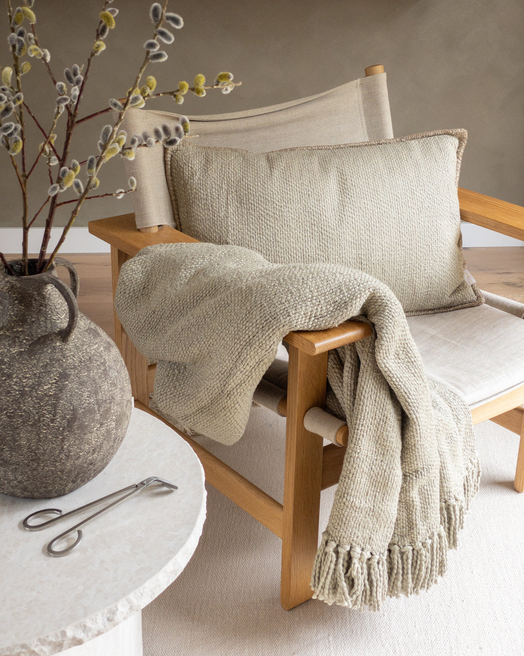 Decke aus Baumwolle „Indy“ Beige Salbeigrün