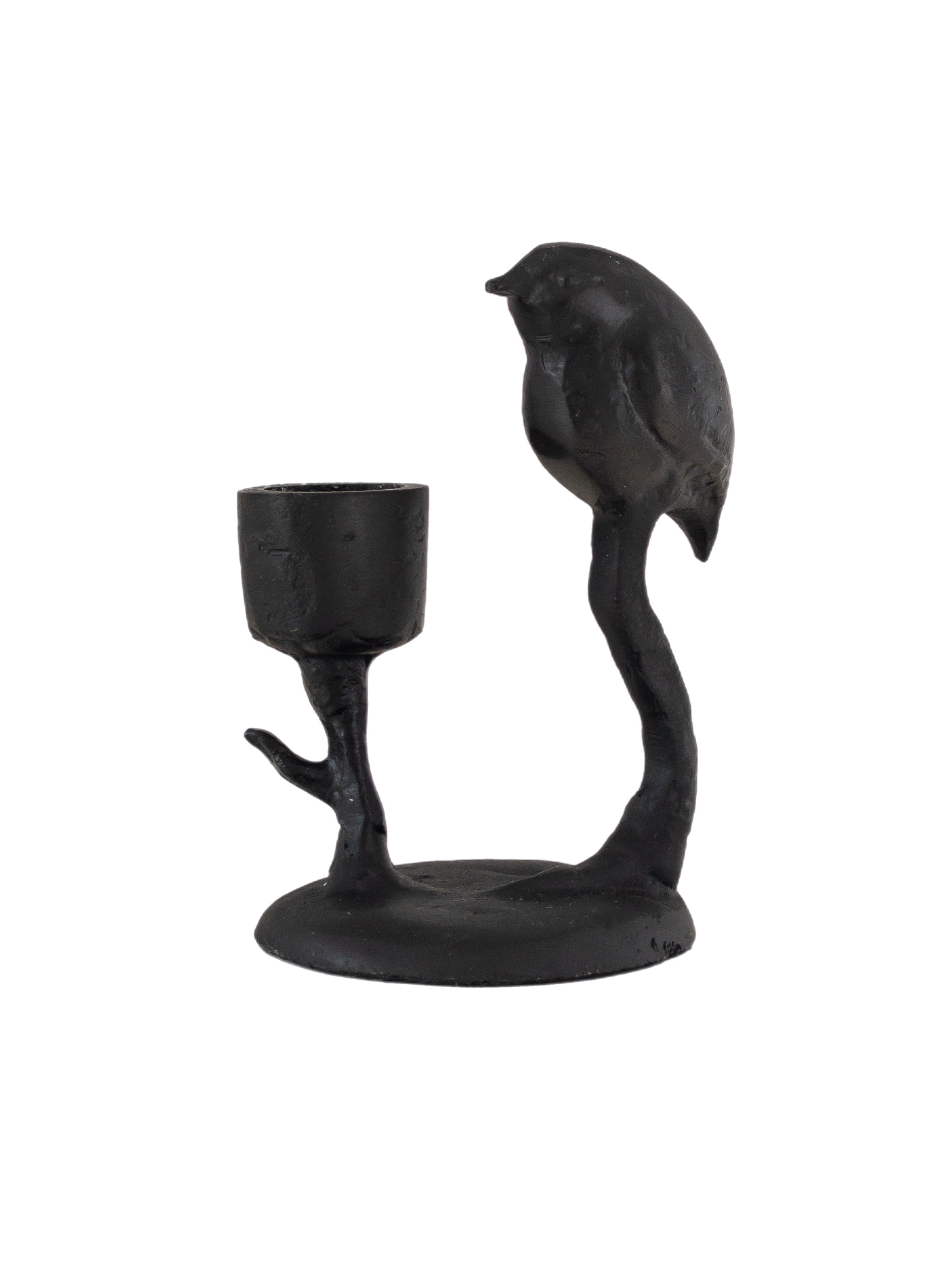Kerzenständer schwarz Metall mit Vogel „Teal“