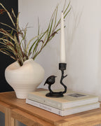 Kerzenständer schwarz Metall mit Vogel „Birdy“