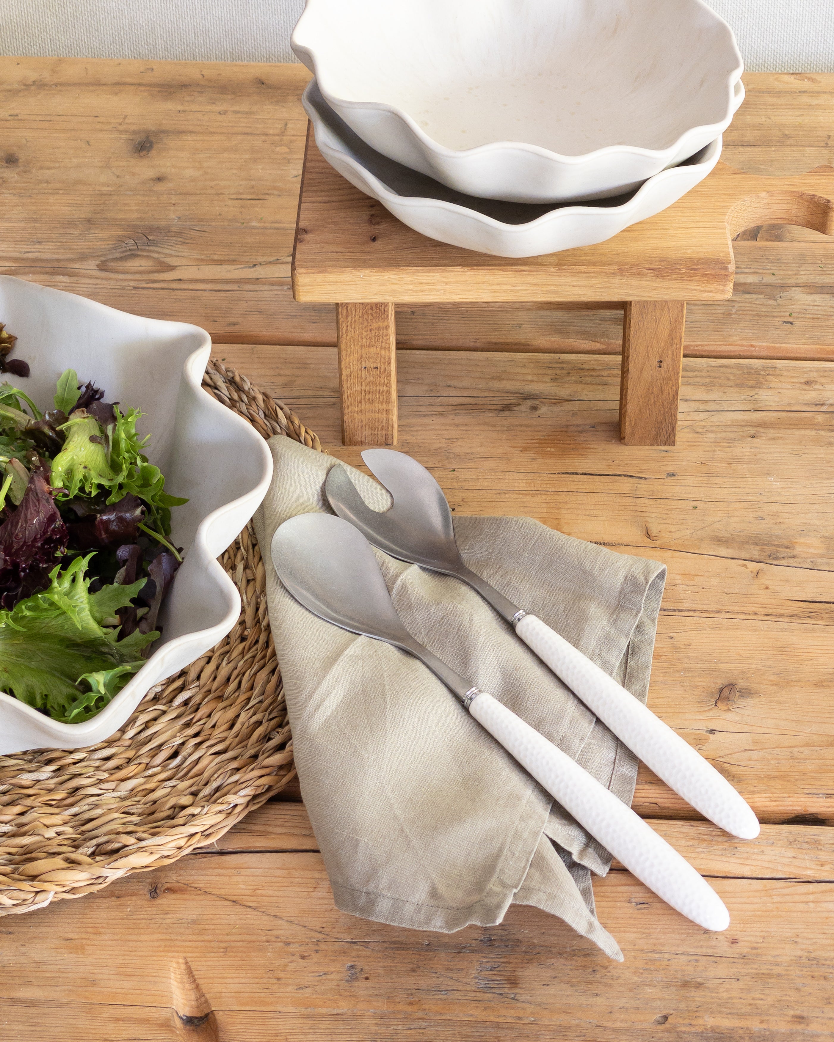 Salatbesteck Porzellangriff in weiß
