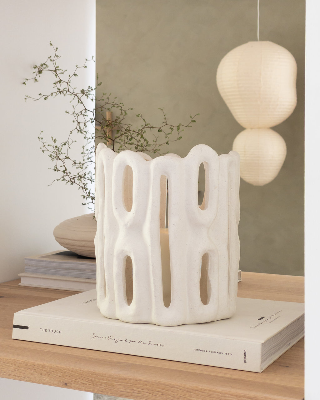 Keramik Windlicht Weiß mit organischem Design
