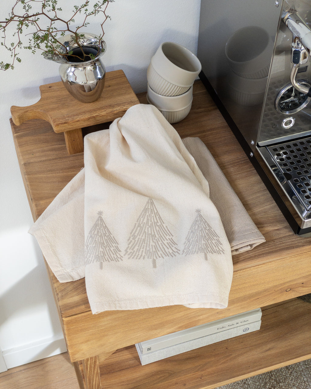 Geschirrtuch Weihnachten 2er Set „Tannenbäume“, beige
