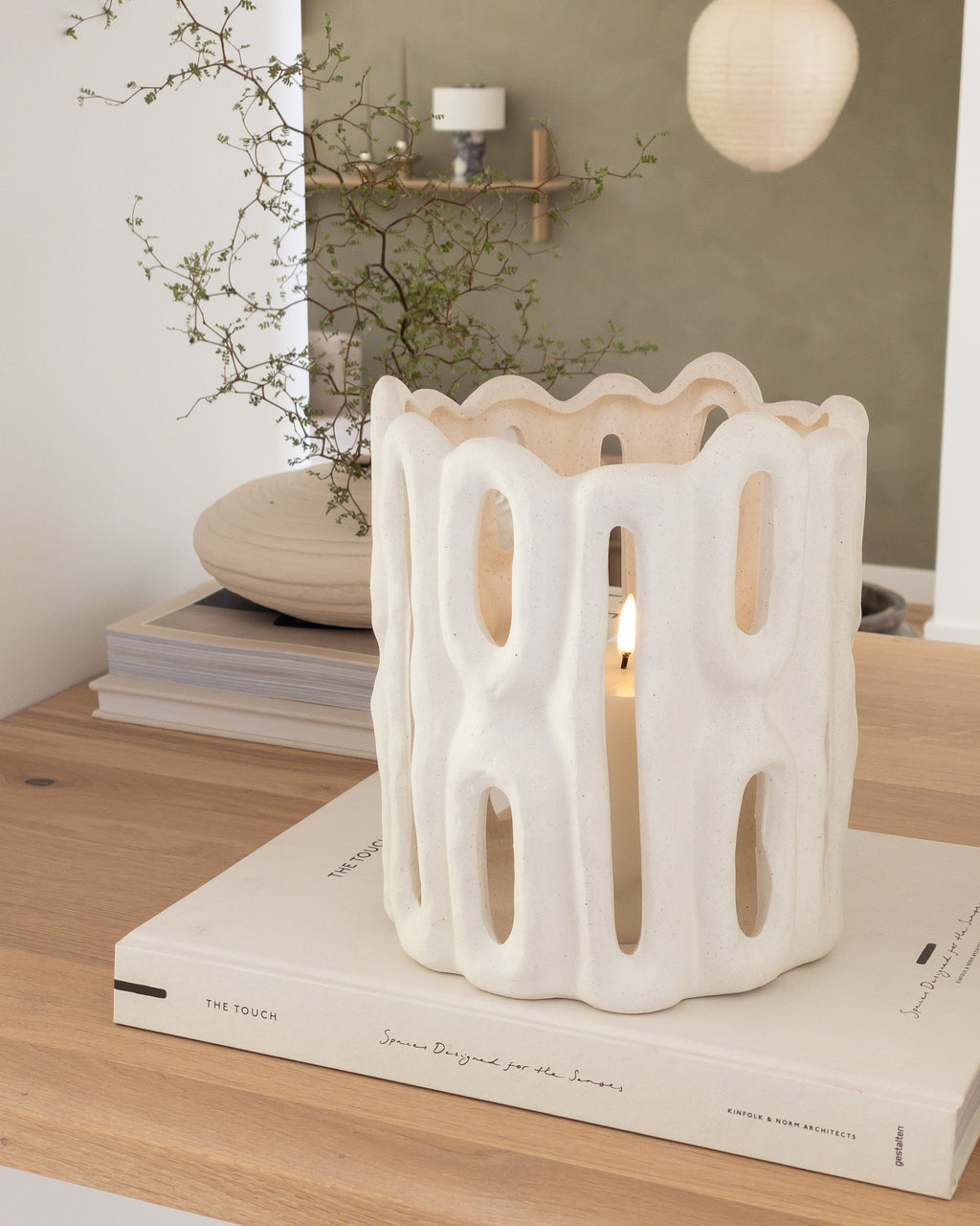 Keramik Windlicht Weiß mit organischem Design