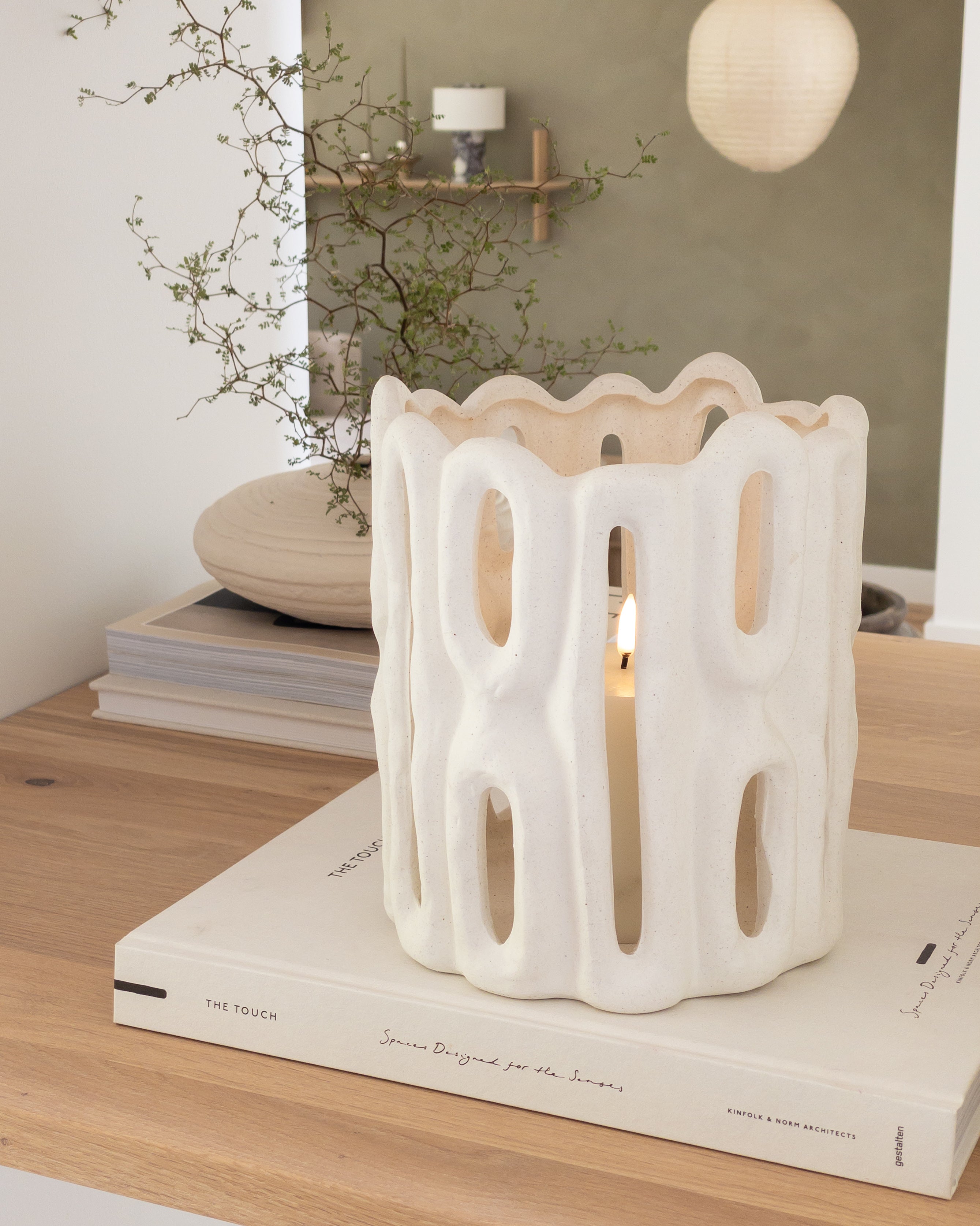 Keramik Windlicht Weiß mit organischem Design