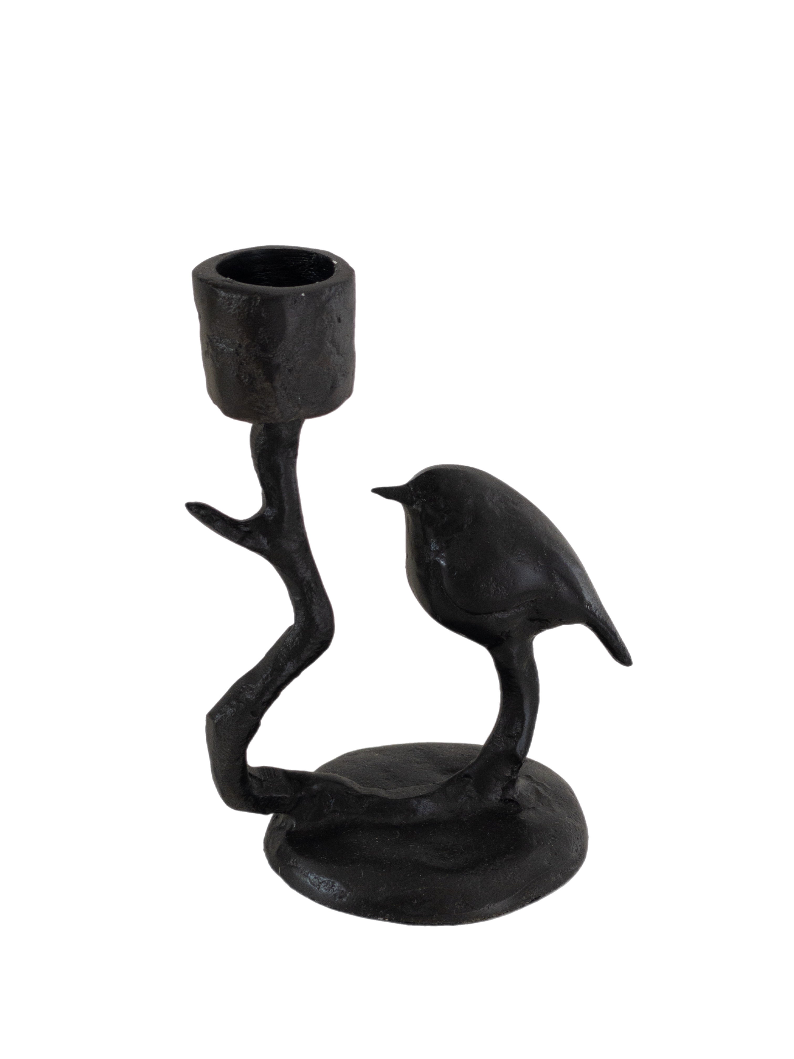 Kerzenständer schwarz Metall mit Vogel „Birdy“