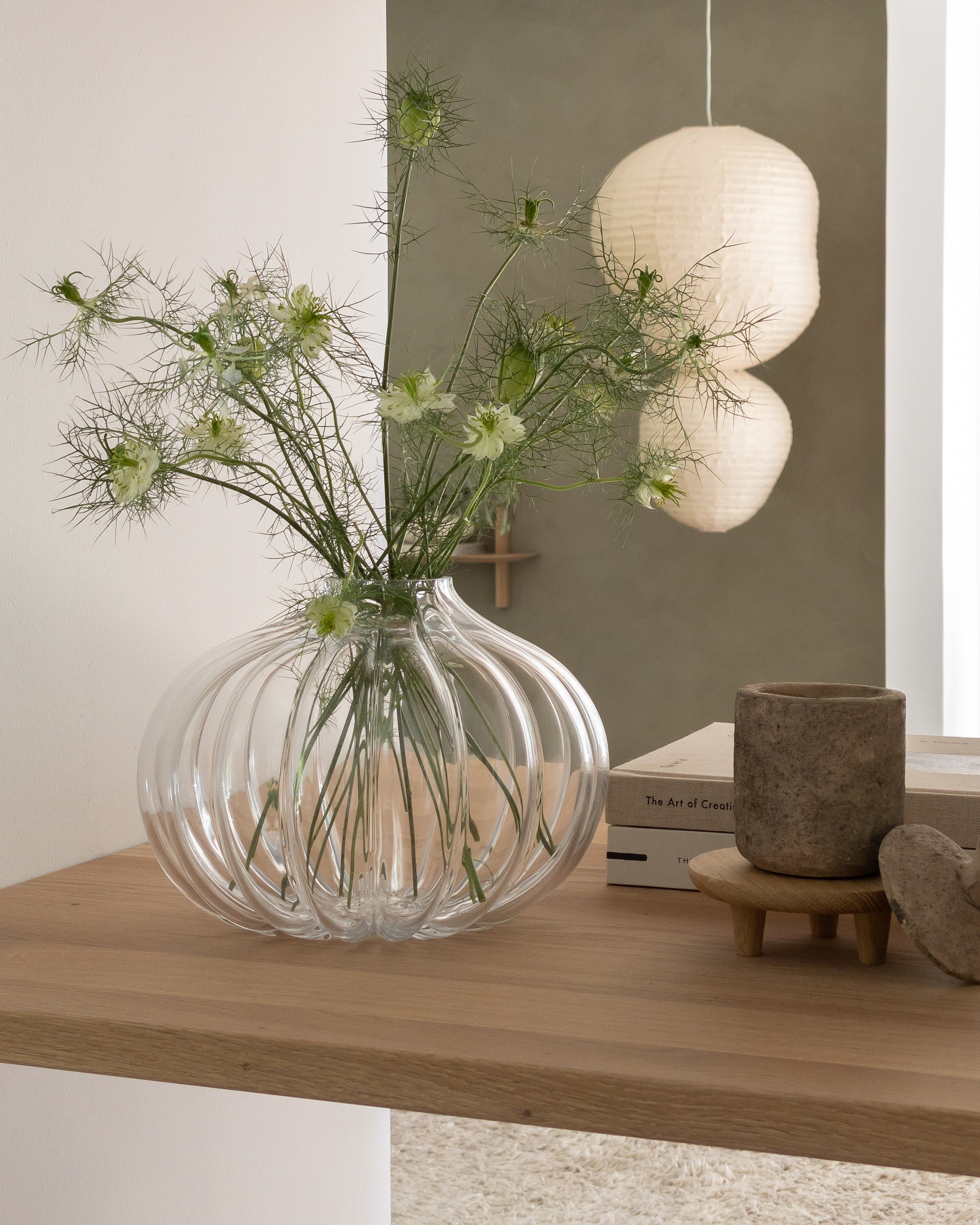 Bauchige Glasvase geriffelt klein ⌀ 24 cm