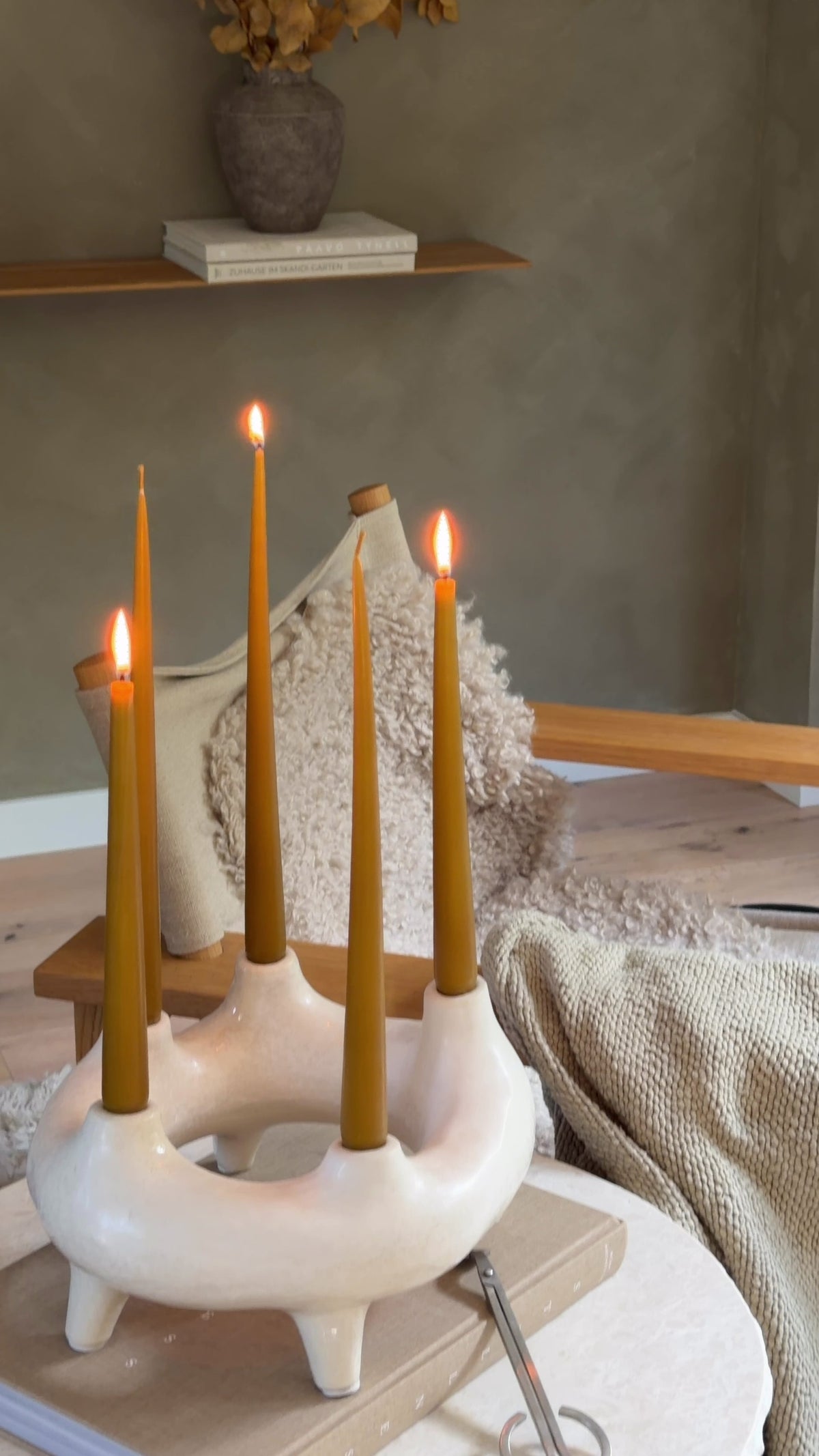 Kerzenständer aus Keramik weiß „Colin XL“