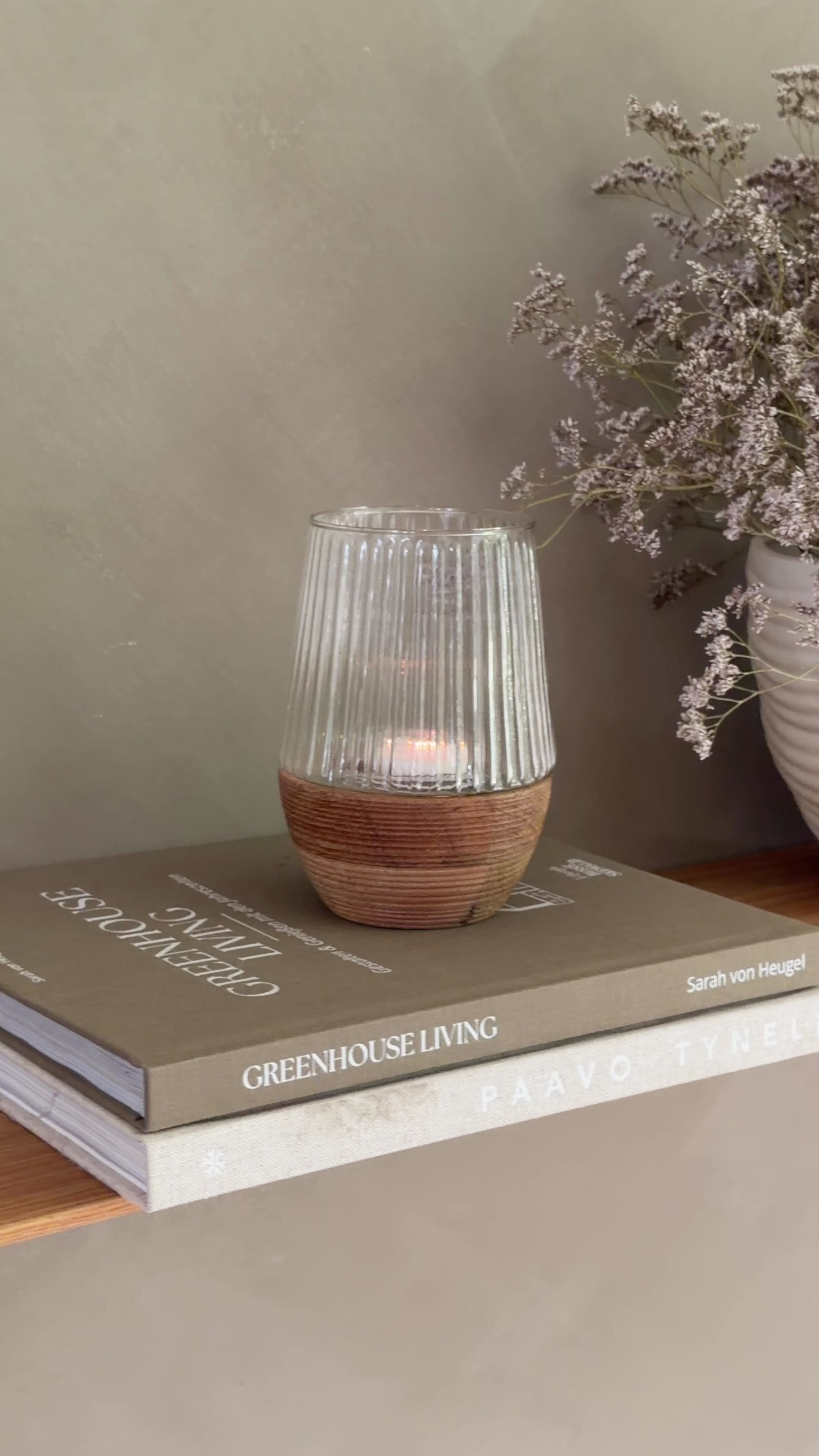 Kleines Windlicht Holz mit Glaseinsatz